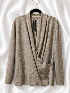 Vintage Linda Allard Ellen Tracy 100% Silk Chevron Wrap Blouse Sz 8